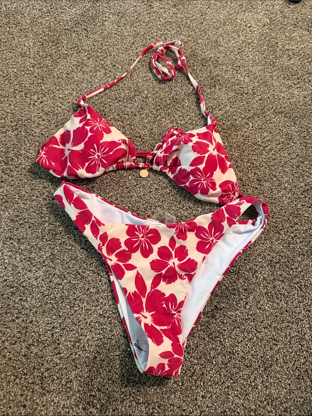 Shein Secret White Bikini with Hot Pink Floral Print